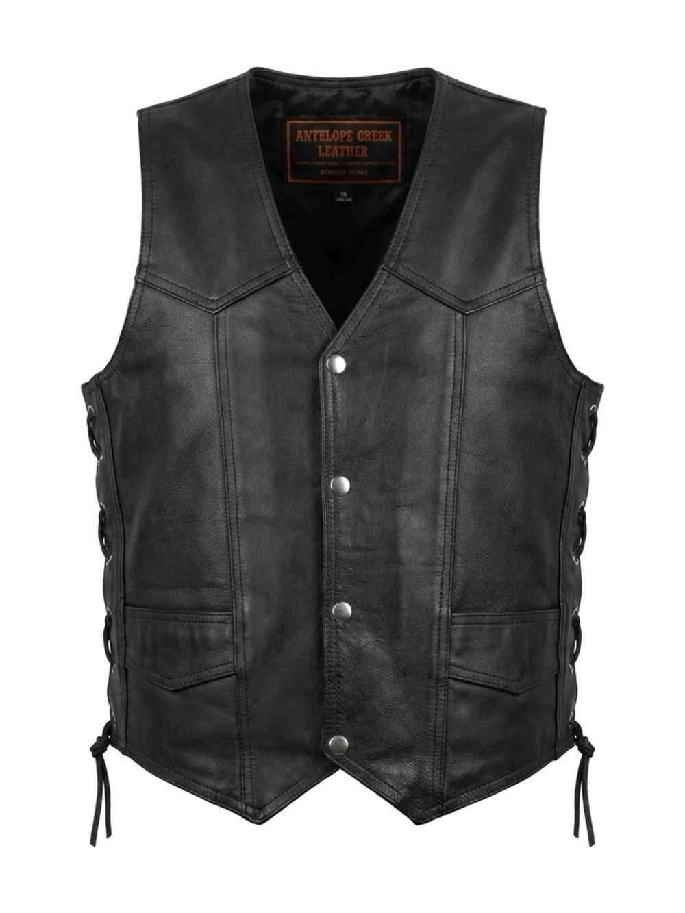 Antelope Creek Leather Vest Mens(L) Black Motorcycle Biker Flame Embroidered